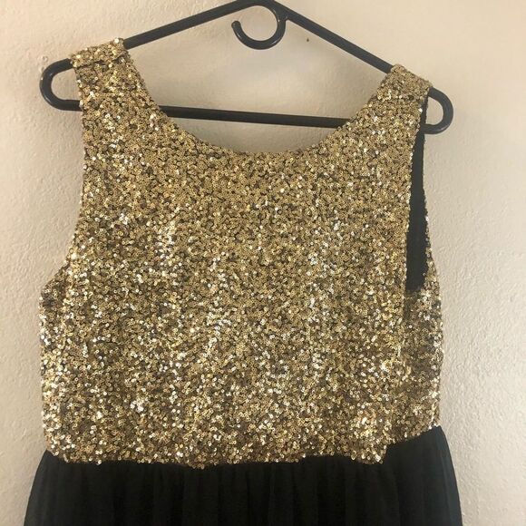 Pinky Sequin Gold Top Tulle Black dress size L - Picture 2 of 5